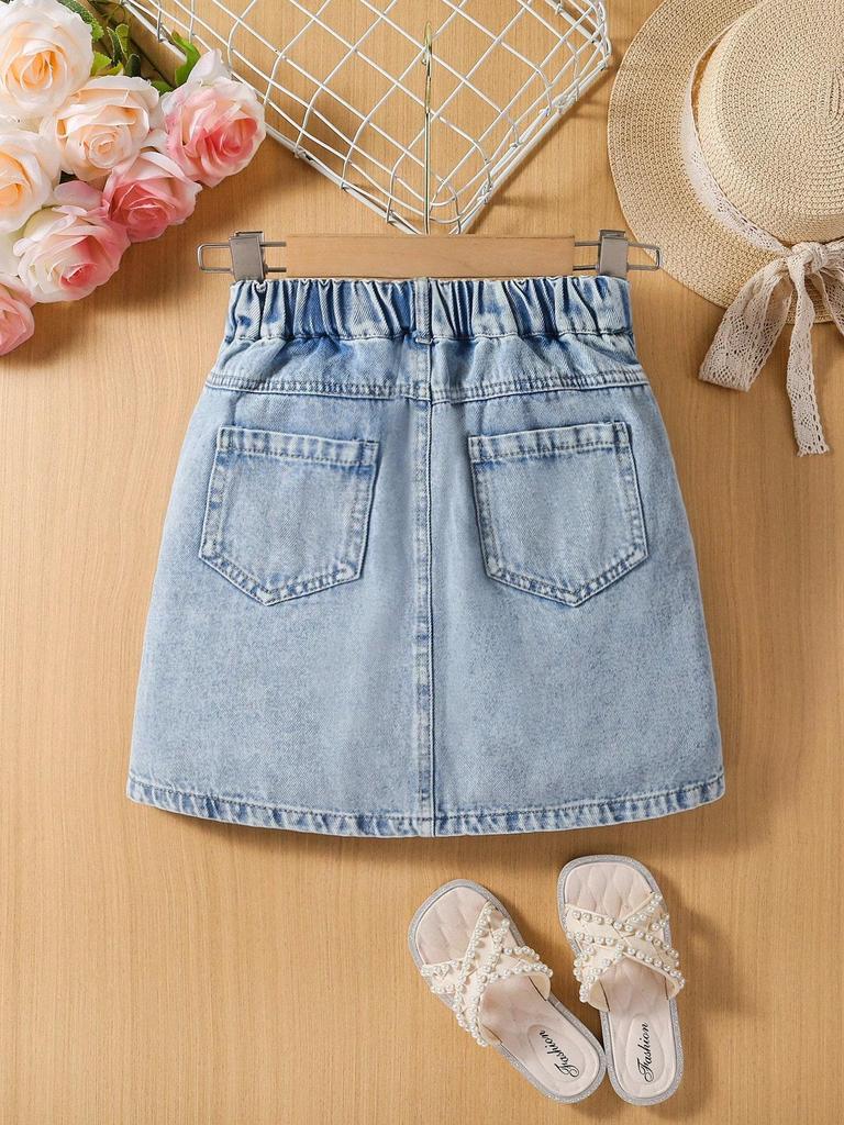 Girls' Denim Skirt (Single Piece) — Casual, Simple, and Cute A-Line Style; Trendy, Fashionable, and Versatile
