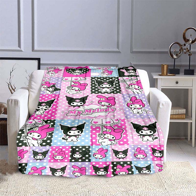 This 3D Adorable My Melody and Cinnamoroll Cartoon Flannel Blanket Is Comfortable and Soft, Suitable for Use In Bedrooms, Beds,