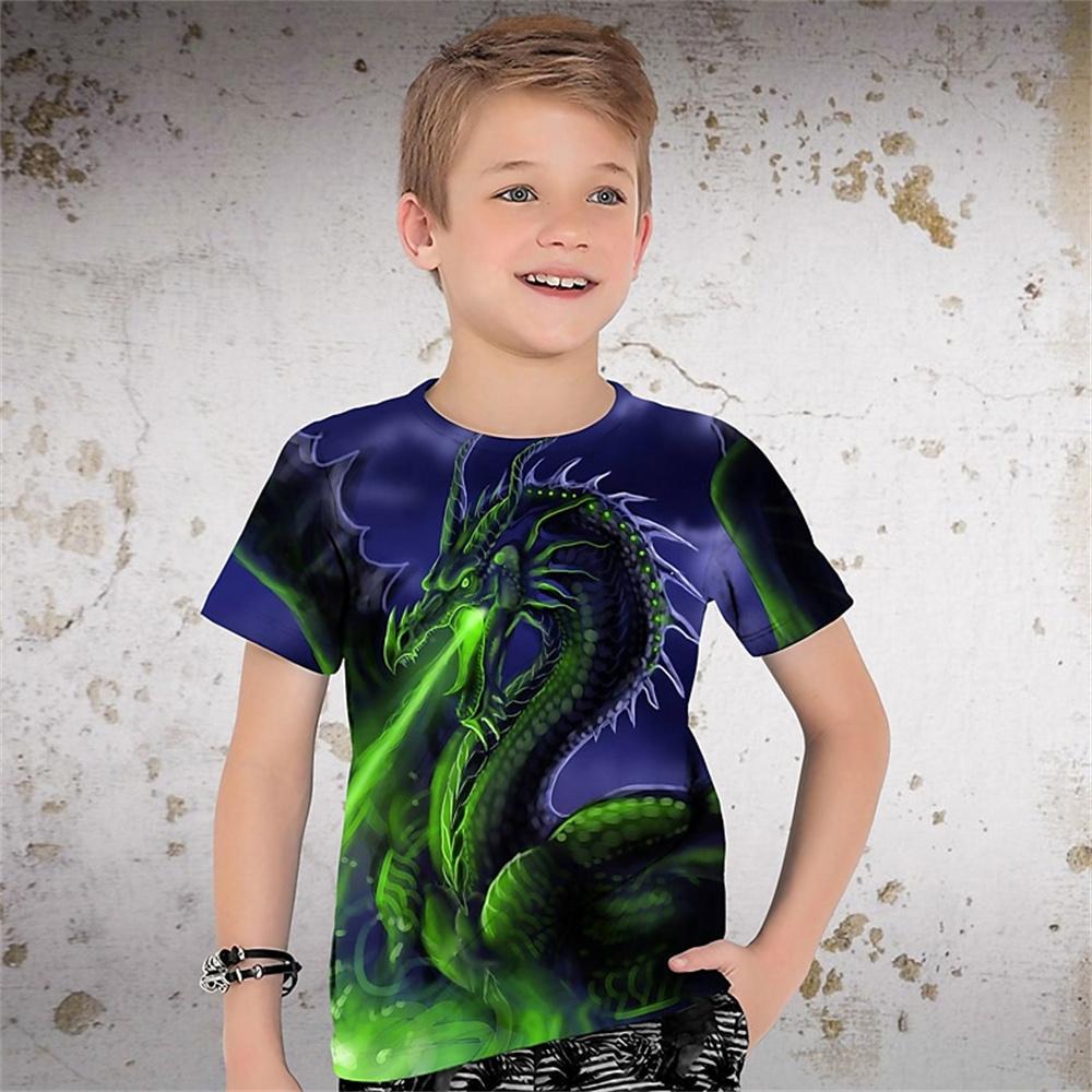 Drache Retro Tier Loong 3D-gedruckte Jungen Mädchen Casual T-Shirts Hai Lustiges T-Shirt Kinder Kinder Geburtstag T-Shirts Babykleidung