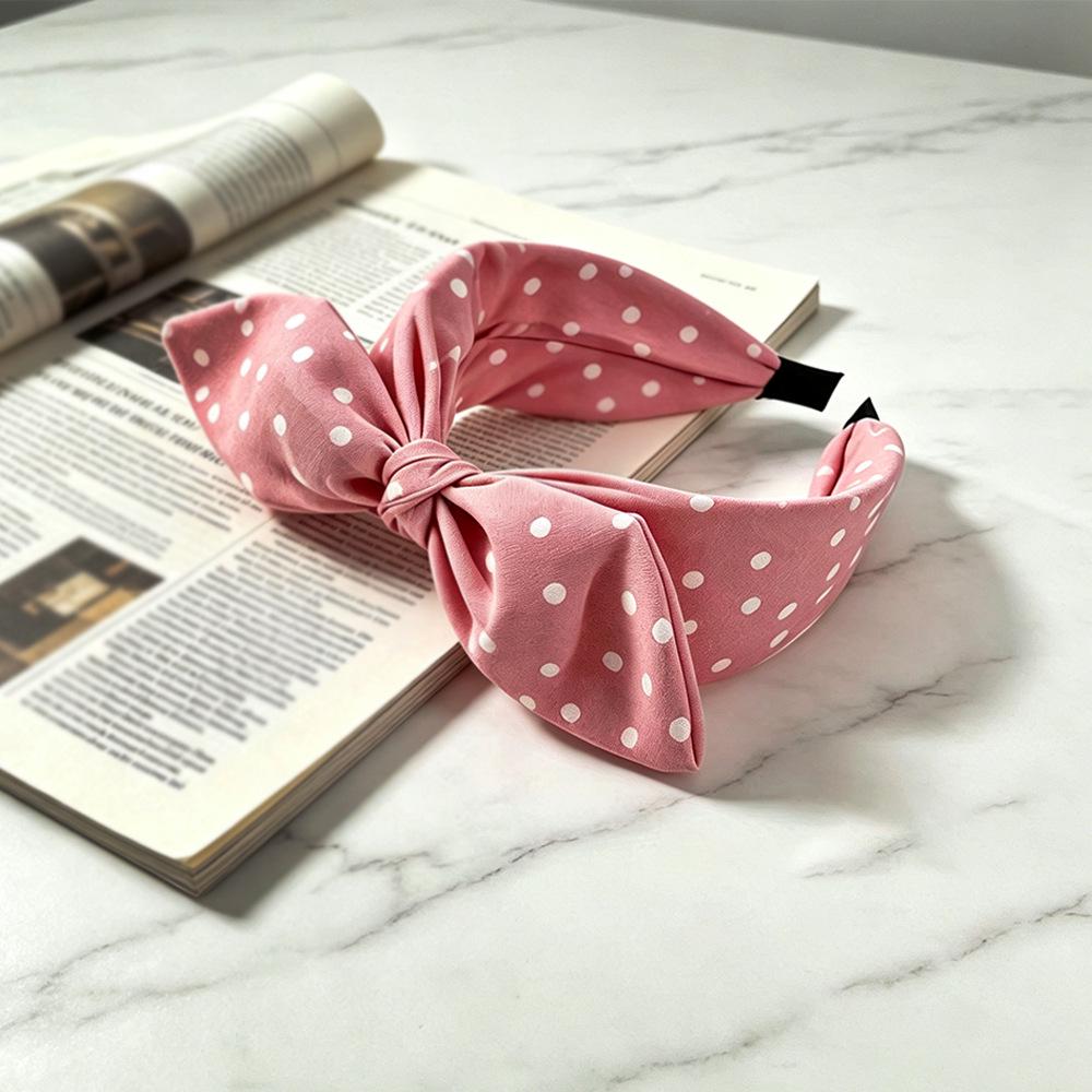 Vintage Hong Kong Red Polka Dot Bow Headband – Nostalgic Wide-Brimmed Headdress for Women