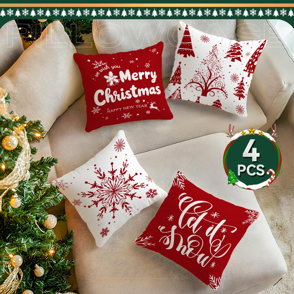 Red Christmas Decoration Pillowcase Printed Polyester 40/45/50Cm Throw Pillowcover Decorative Sofa Cushion Pillowslip Home Decor