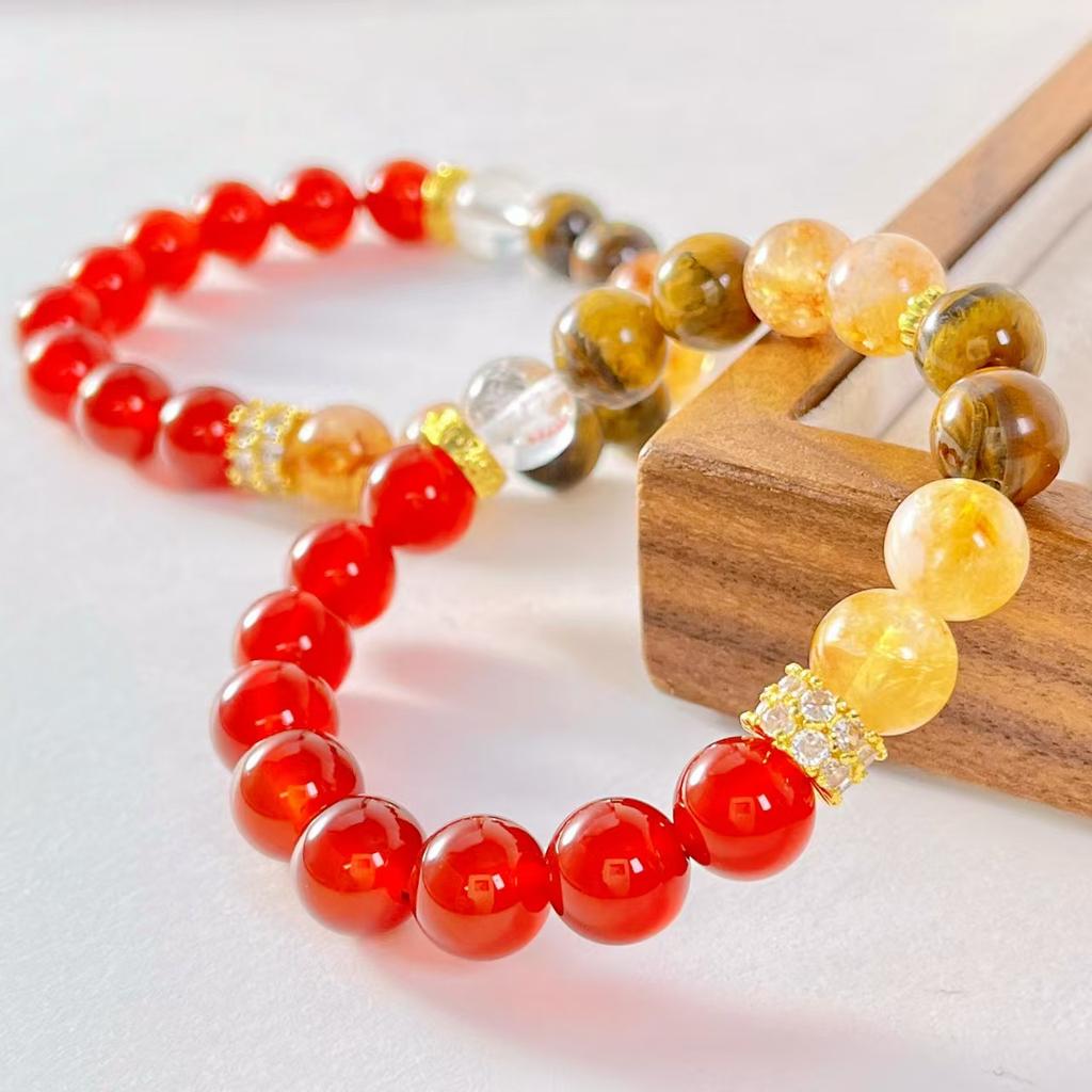 Maillard Maple Natural Tiger'S Eye Honey Milk Cover Citrine Red Chalcedony White Crystal Bracelet Bracelet