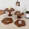 2pcs Solid Wood Retro Lace Tall Tray, Wooden Tray, Candle Cake Tray, Dessert Tray, Flower Shape Tray, Home Decoration