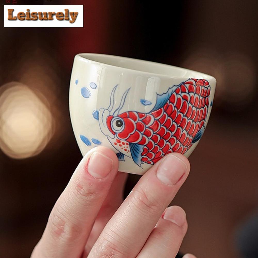 40ml Chinese Arowana Teacup Home Ceramic Master Cup Retro Tea Set Accessories Portable Beauty Meditation Cup Turkish Tea Cups