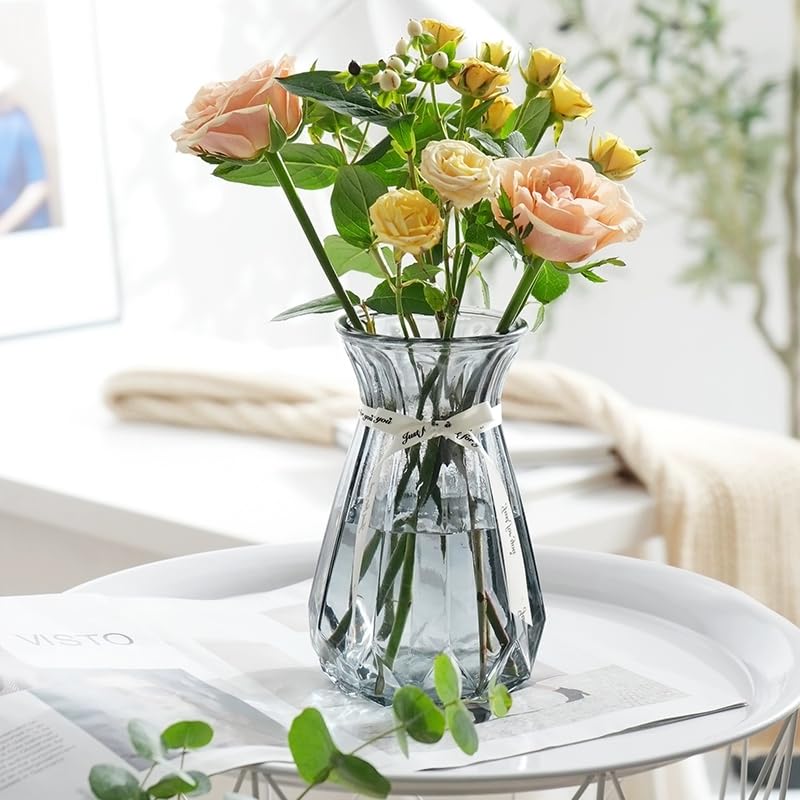 Vase Stylish Glass Single Flower Holder Simple Container Transparent Base Decorative Home Decor Height 15CM