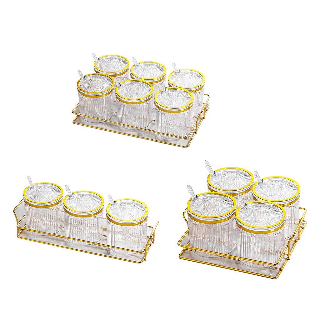Clear Seasoning Box Jar Set Multipurpose Kitchen with Tray Pot for