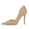 Spitze, spitz zulaufende, flache, ausgehöhlte High Heels für Damen, dünne Absätze, dekorative Metallsilberschuhe