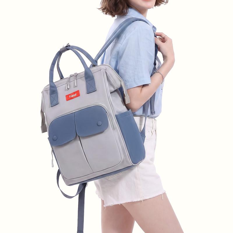 Colorblock Nylon Convertible Backpack with Dual Front Flap Pockets Top Handle Casual Daypack for Women Daily