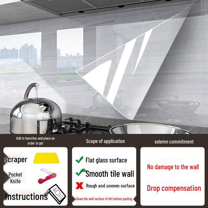 Прозрачная маслостойкая и водостойкая кухонная наклейка - Термостойкая для стен, плит и шкафов 30cm Width x 1m Length