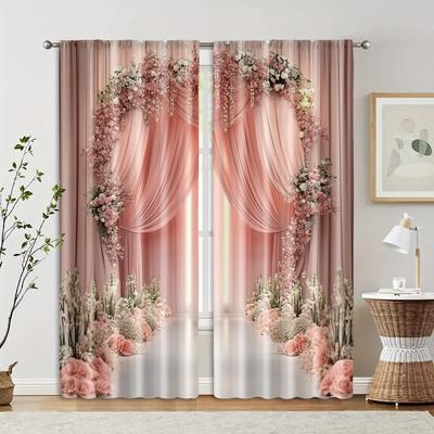 2 buc, Perdele& Draperii Imprimeu 2D Stil Romantic Blând Material (fără tijă) Decorațiuni pentru uz casnic pentru Sufragerie, Dormitor,