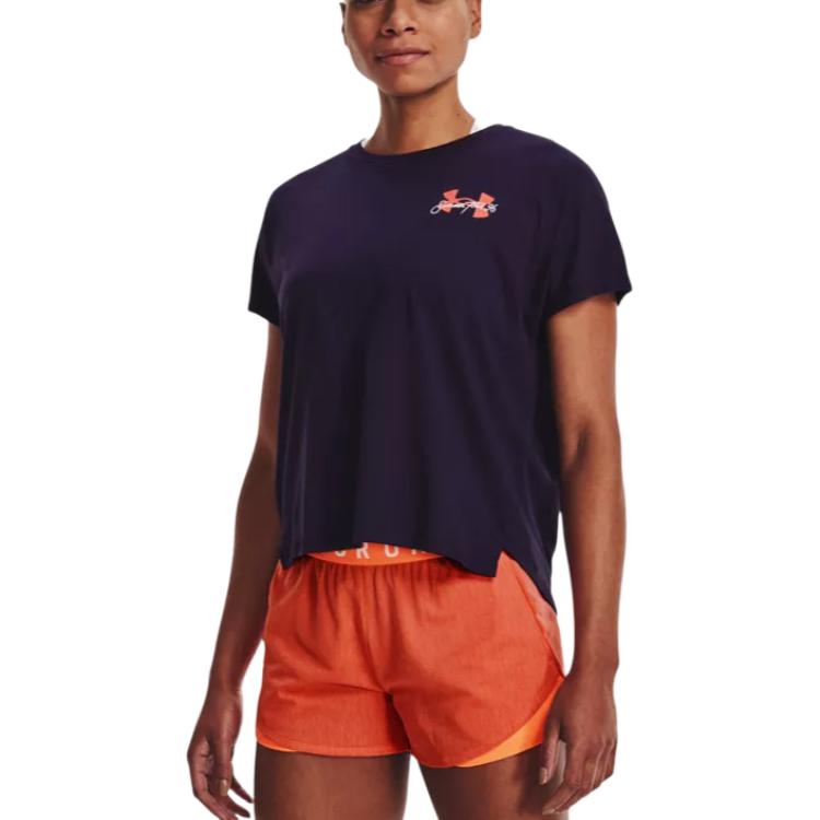 Under Armour Solid Color Back Print Breathable Casual Running Outdoor Training Fitness Crew Neck Short Sleeve T-Shirt Women T-Shirt Purple 1369878-570