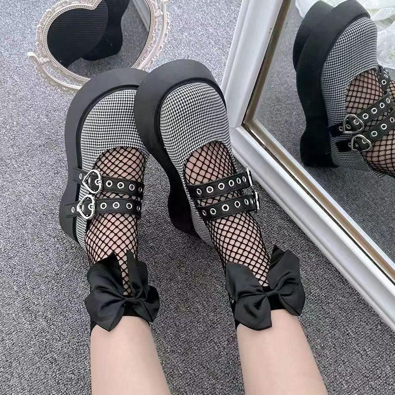 Mesh fishnet socks, short socks, sexy large bow fishnet stockings, European and American style mid-calf socks Butterfly net socks