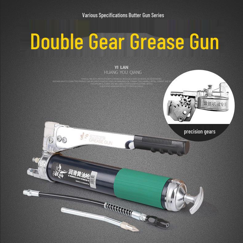 Gold-Plated 900cc Dual-Bar Manual Grease Gun with Transparent Plastic Box