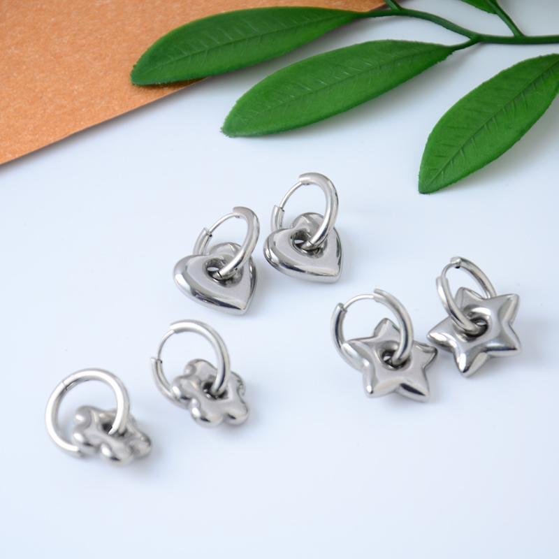 Punk Hängeohrringe Einzigartig Abnehmbar Edelstahl Dicke Stern Herz Creolen Für Damen Herren Statement Schmuck