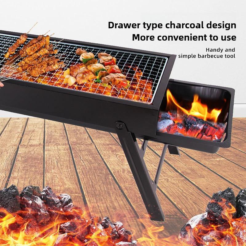 Folding Outdoor Charcoal BBQ Grill Home Thickened Portable Full Set Large Size Picnic Stove New BBQ Stove