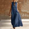 Langes Freizeitkleid für Damen, ärmellos, mit Stehkragen, lockerer Passform, aus Leinen-Baumwollmischung, mit chinesischen Froschknöpfen, für den Alltag