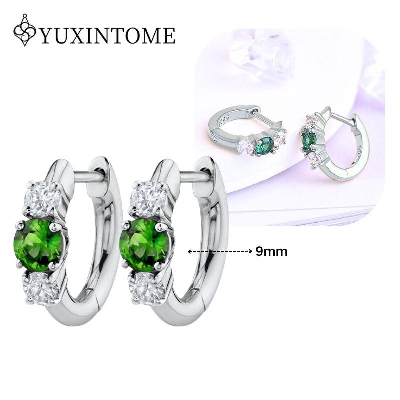 Turquoise 925 Silver Ear Needle Green Zircon vintage emerald Heart/Flower Pendant Hoop Earrings Fashion party Jewelry