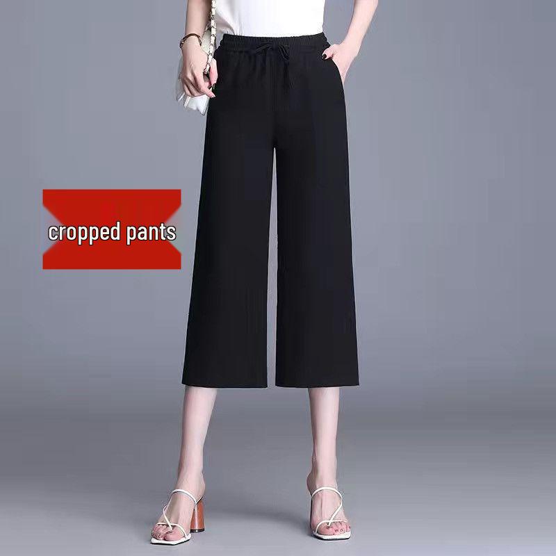 Women's Wide-Leg Ice Silk Linen Pants: Summer Thin, High-Waist, Elastic, Casual Style