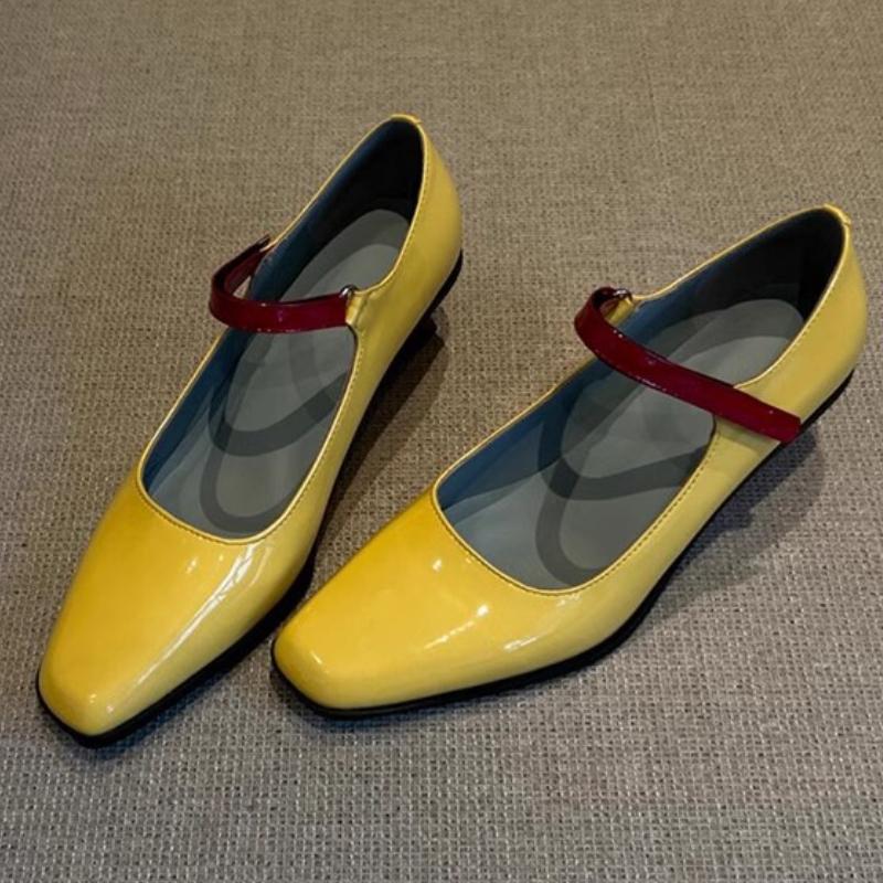 Patent Leather Mixed Color Mary Janes Women Sweet Square Toe Wedges Designer Shoes Simple Shallow Branded Mule Pumps Dress Shoes