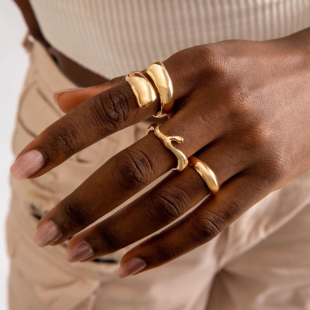 Tocona Smooth Surface Circle Chunky Open Rings Set for Women Trendy Gold Color Geometric Multilayer Finger Rings Fashion Jewelry
