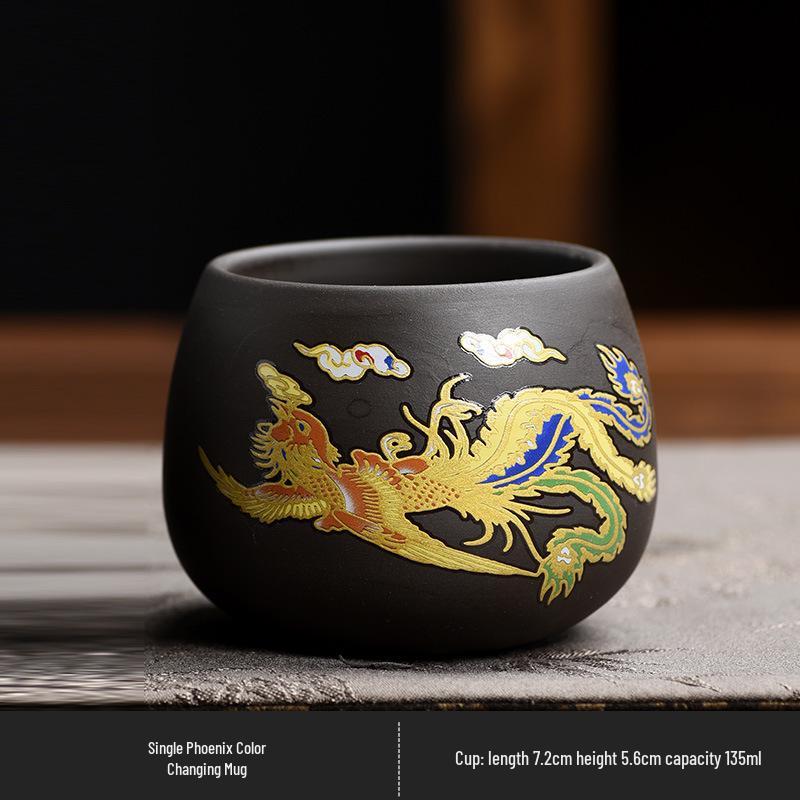 Xishi Phoenix Song Handmade Teapot & Teacup Set: Ceramic Zisha Color-Changing Tea Set with Gift Box.