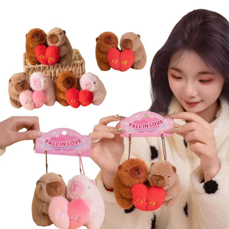 Kawaii Cartoon Stuffed Capybara Plush Toys Animal Couple Capybara Hold Heart Toys Romantic Doll Pendant Perfect Gift For Lover