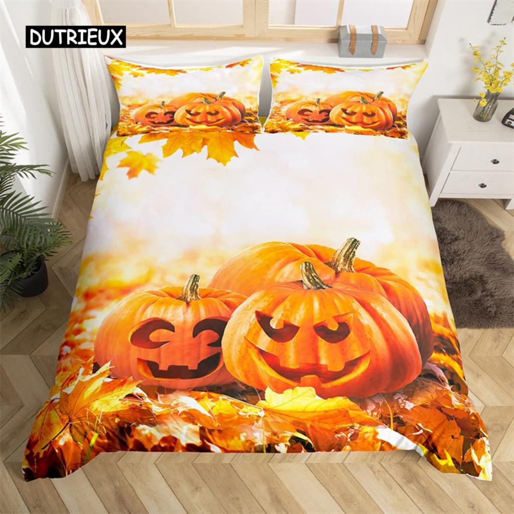 Turkey Maple Leaves Duvet Cover King Thanksgiving Pumpkin Bedding Set Microfiber Farmhouse Autumn Harvest Theme Comforter Cover