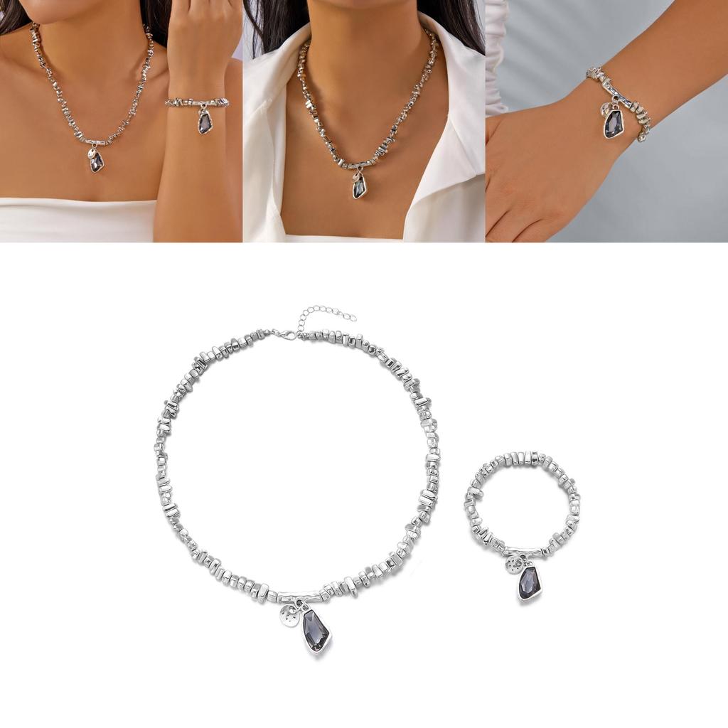 Cold Minimalist Titanium Finish Geometric Jewelry Set With Pendant And Chain For Ladies