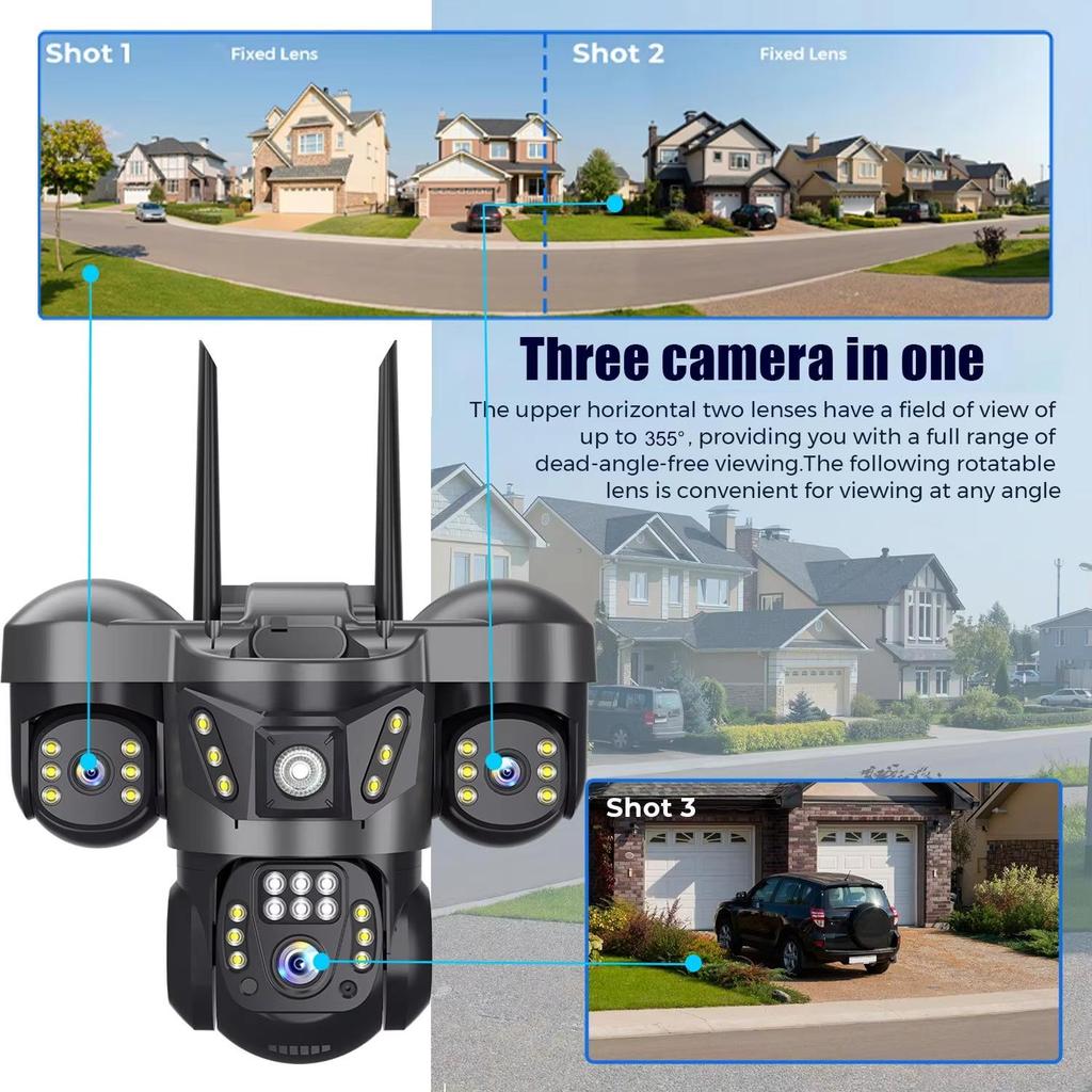 LS VISION 12MP Three Lens 4G Sim IP Camera Outdoor Human Detection WiFi Surveillance Cameras 6K Security Protection Video Monitor V380 Pro