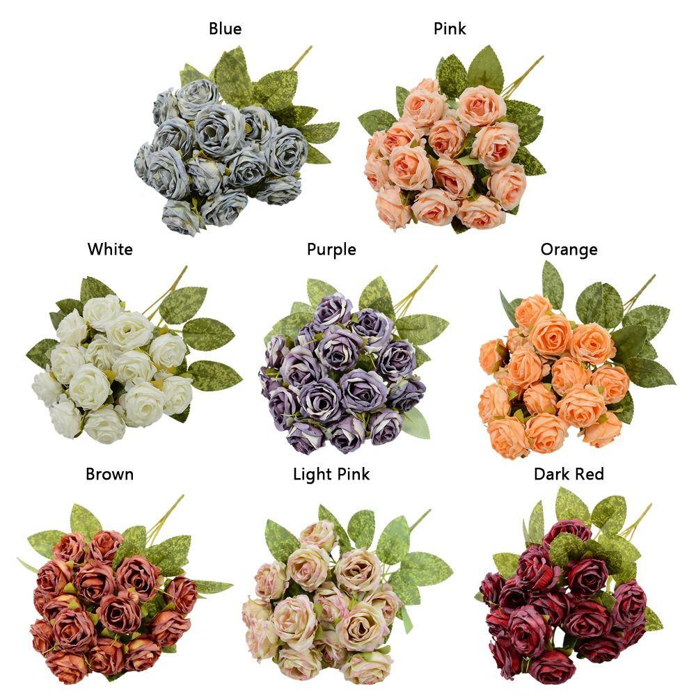 Silk Petals Rose Artificial Flowers 15 Heads Faux Flower Holding Bouquet Flower Home Decoration