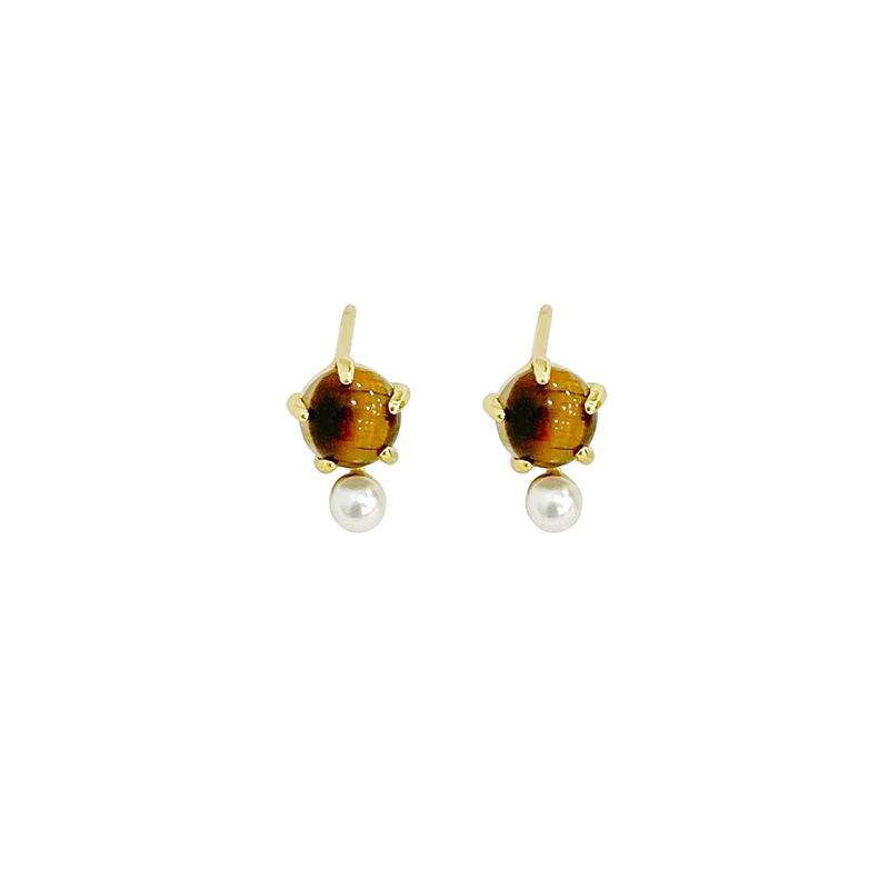 Exquisite Tiger-eye Stone Black Agate Pearl Earrings for Women Fashion New High-end Earrings