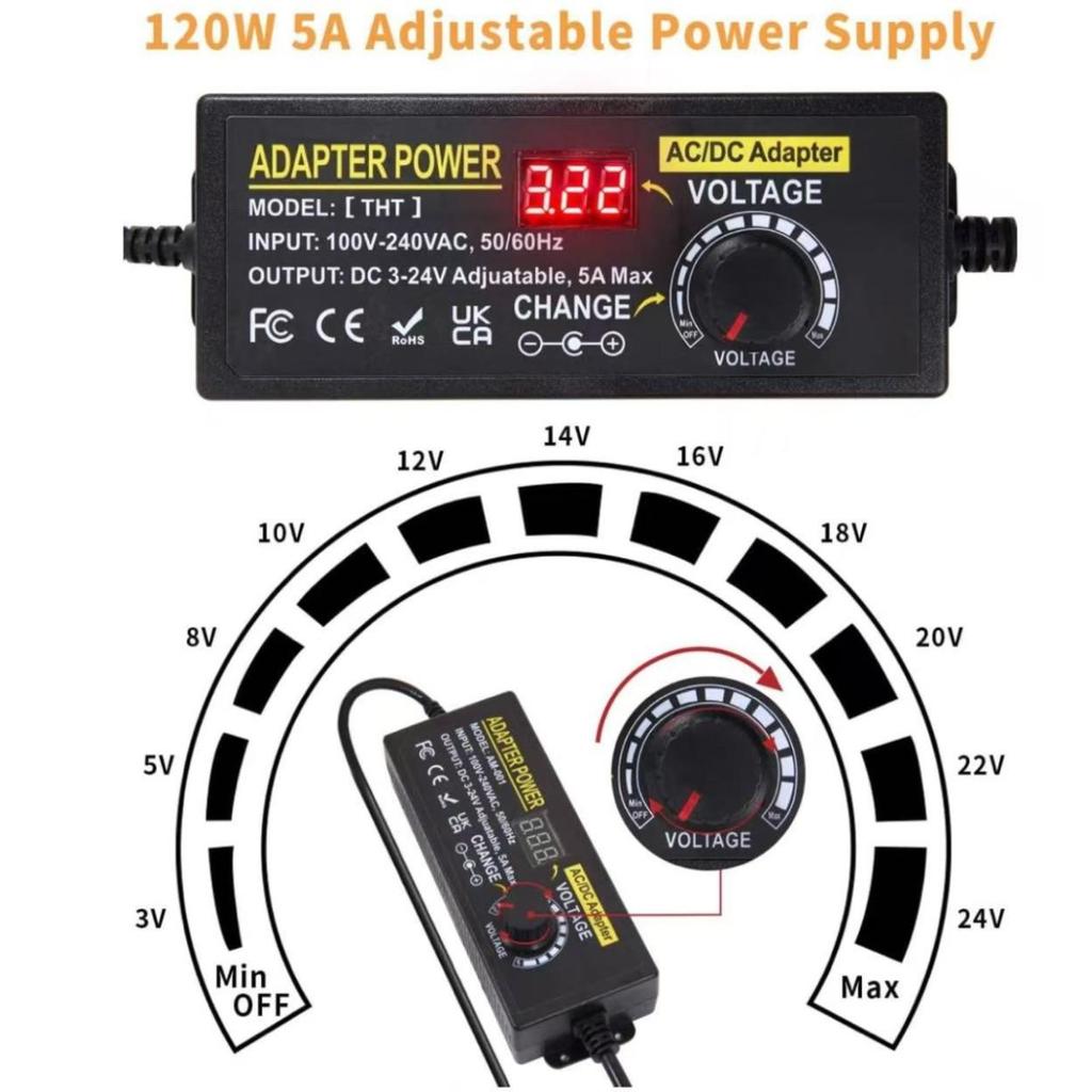 Adjustable 3-24V 3A Power Adapter for Motors, Pumps, and LED Lights