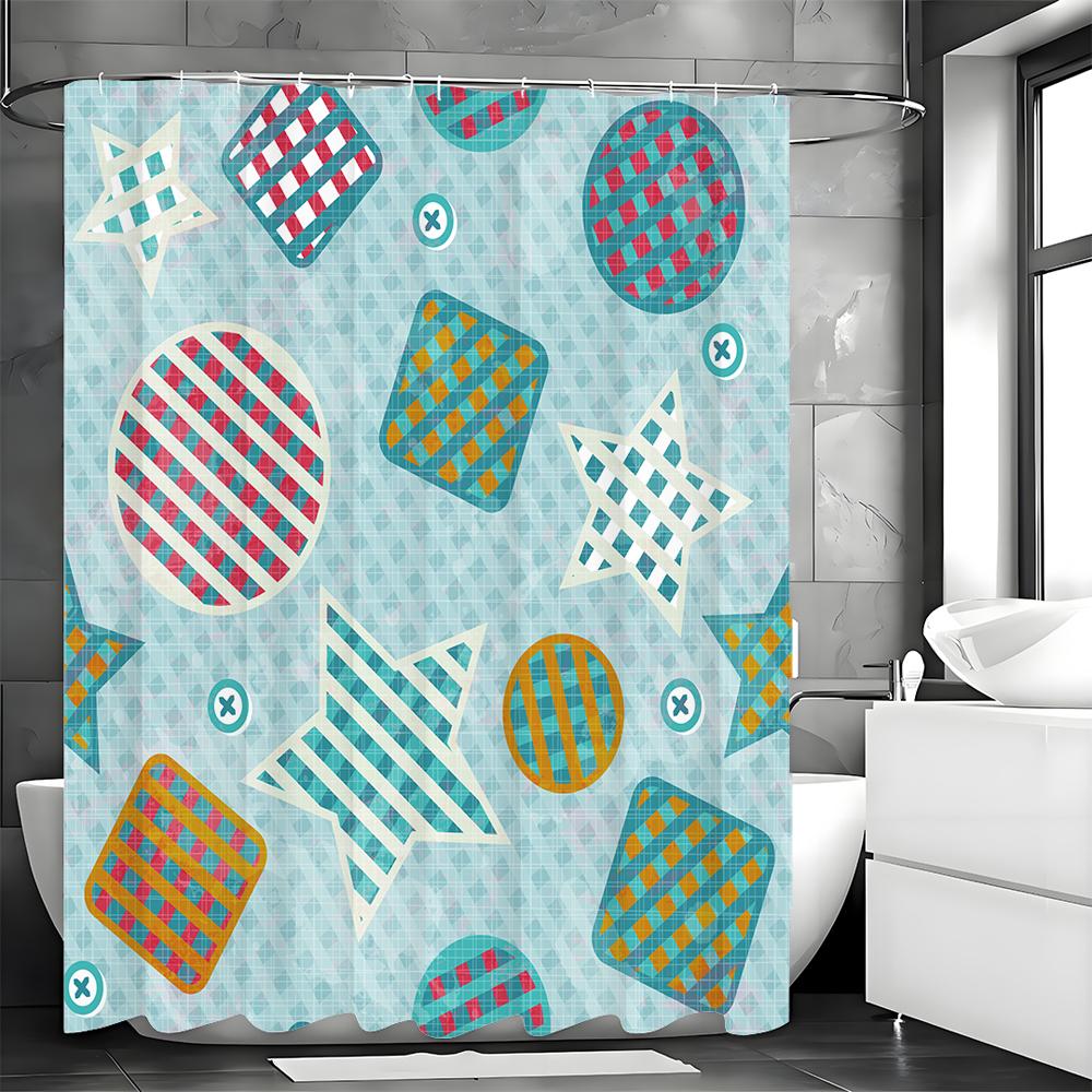 

Creative Geometric Pattern Line Shower Curtain, Bathroom Decorative Shower Curtain, Waterproof Shower Curtain with Hooks 90*180cm