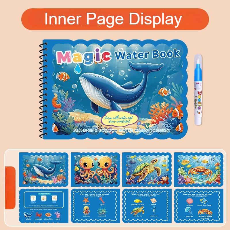 2pc Reusable Water Coloring Books,Portable Educational Art Activity with Underwater Marine Life Designs,Improve Color Perception