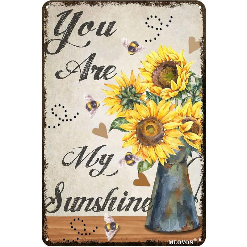 Sunflower Metal Tin Signs Retro Sunflower Vase Rustic Farmhouse Retro Tin Signs Wall Decor Man Cave Home Pub Metal Signs