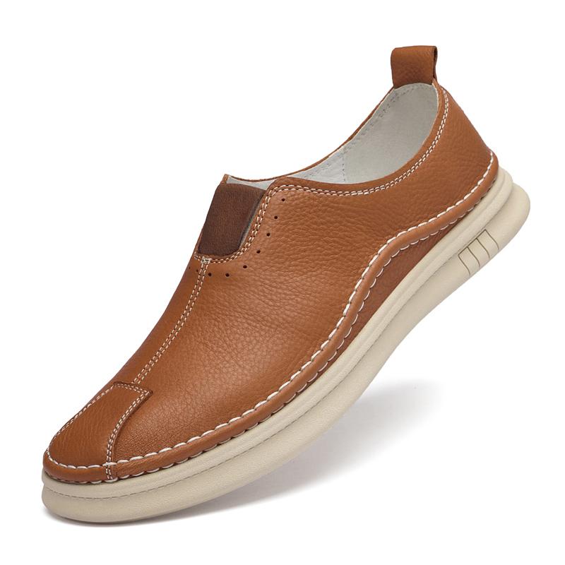 

Модные классические мужские лоферы из натуральной кожи, универсальная обувь слипоны, удобные повседневные мужские туфли на плоской подошве, дышащие мужские деловые туфли 44 светло-коричневого