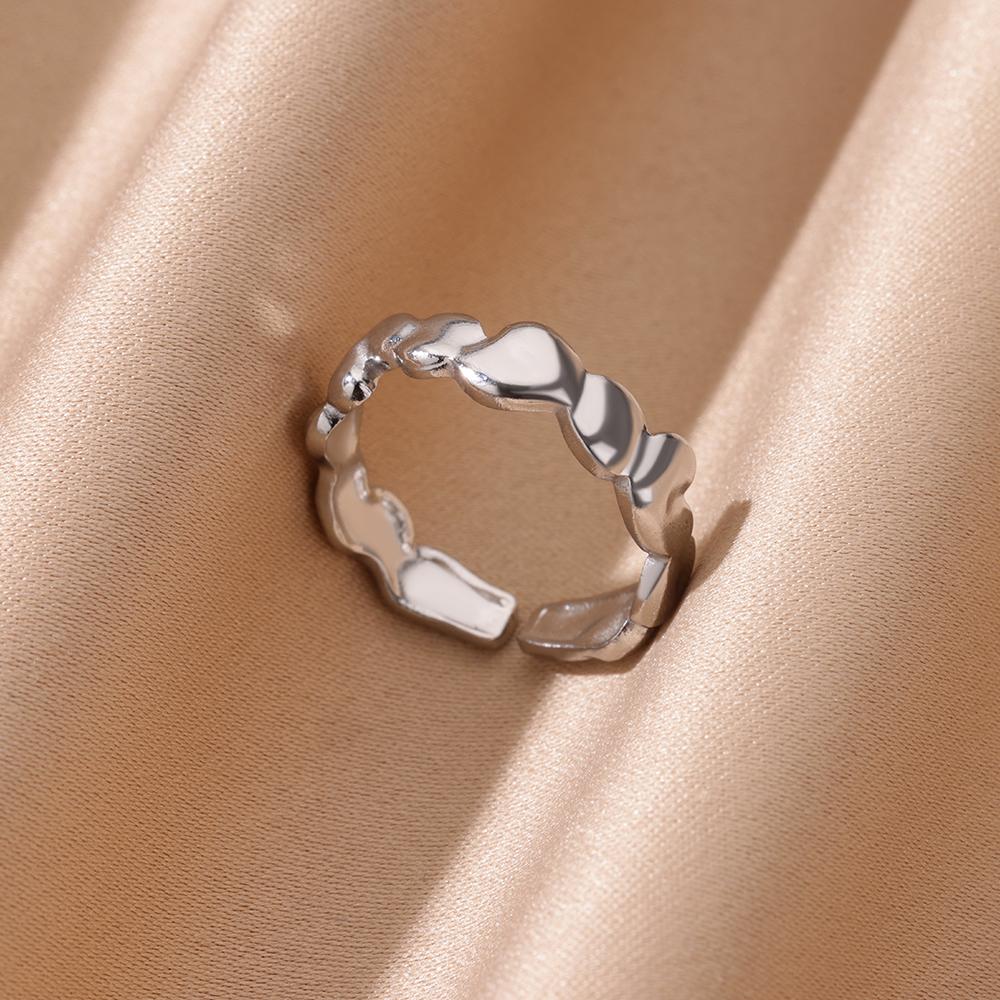 Stainless Steel Irregular Open Rings for Women Silver Color Texture Minimalist Wedding Aesthetic Finger Ring Jewelry anillos