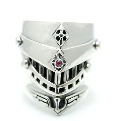 Medieval Armor Ring 925 Sterling Silver Garnet Men's Free Size 15-23