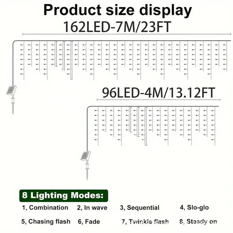 Solar Christmas Icicle String Light Outdoor Decoration 8 Modes Waterproof Icicle Fairy Light for Patio Balcony Eaves Garden Lamp