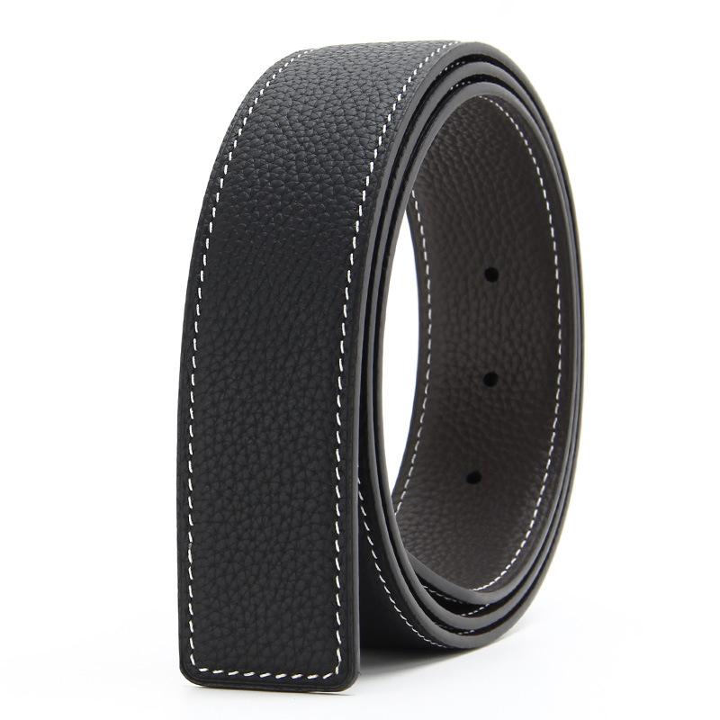 

Двусторонний ремешок из лицевой кожи с узором личи для мужской ременной пряжки с язычком, пластинчатой пряжки, тело ремня из коровьей кожи, ремень с белой строчкой 110-130CM