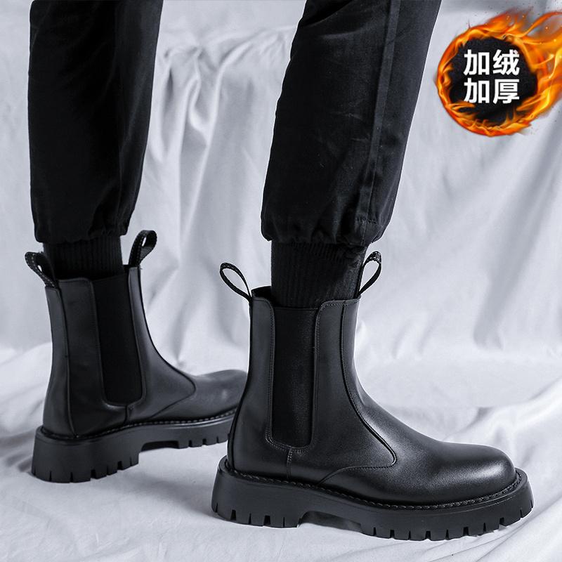 Thick-soled Martin boots winter new British style warm high-top leather shoes locomotive velvet boots leather boots