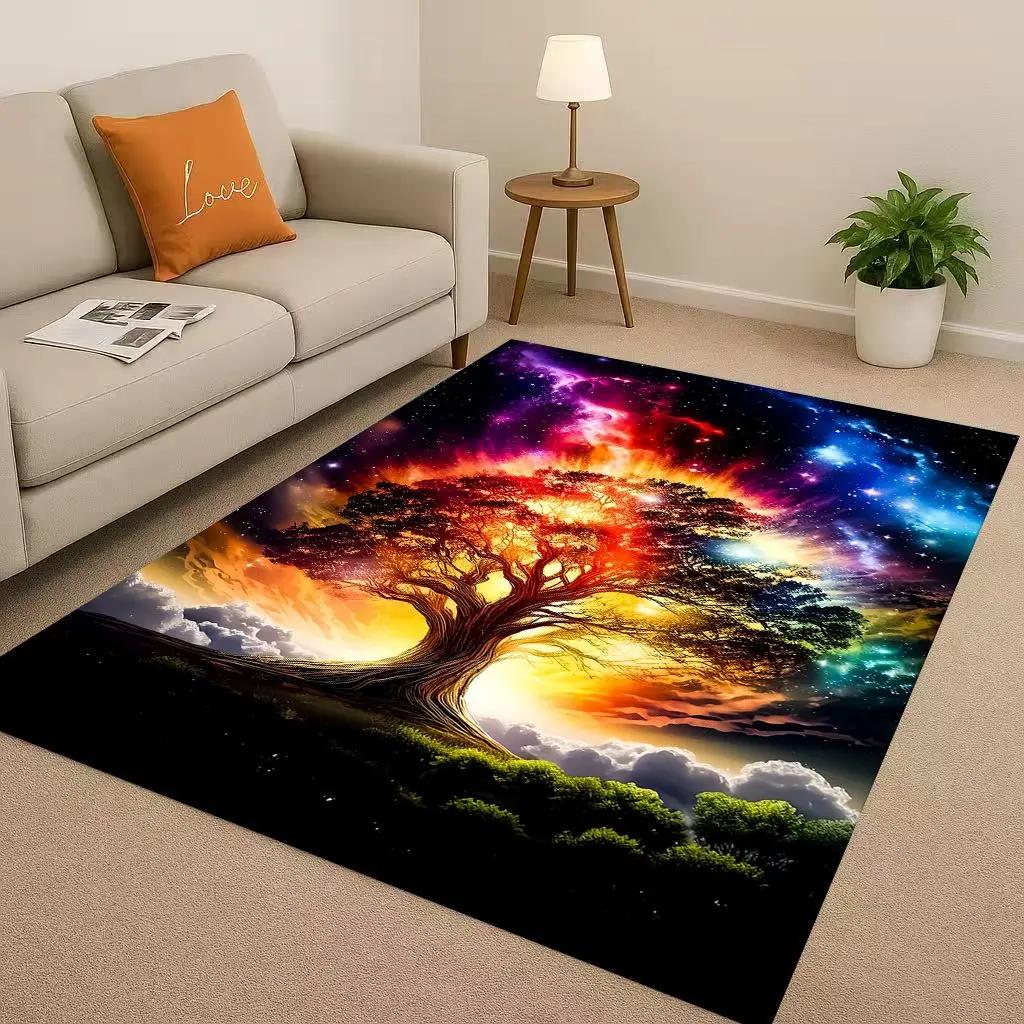 HD Colorful Tree of Life Yggdrasil Celtic Rune Living Room Non-Slip Area Rug Carpet for Bedroom Playroom Sofa,Home Decor Doormat