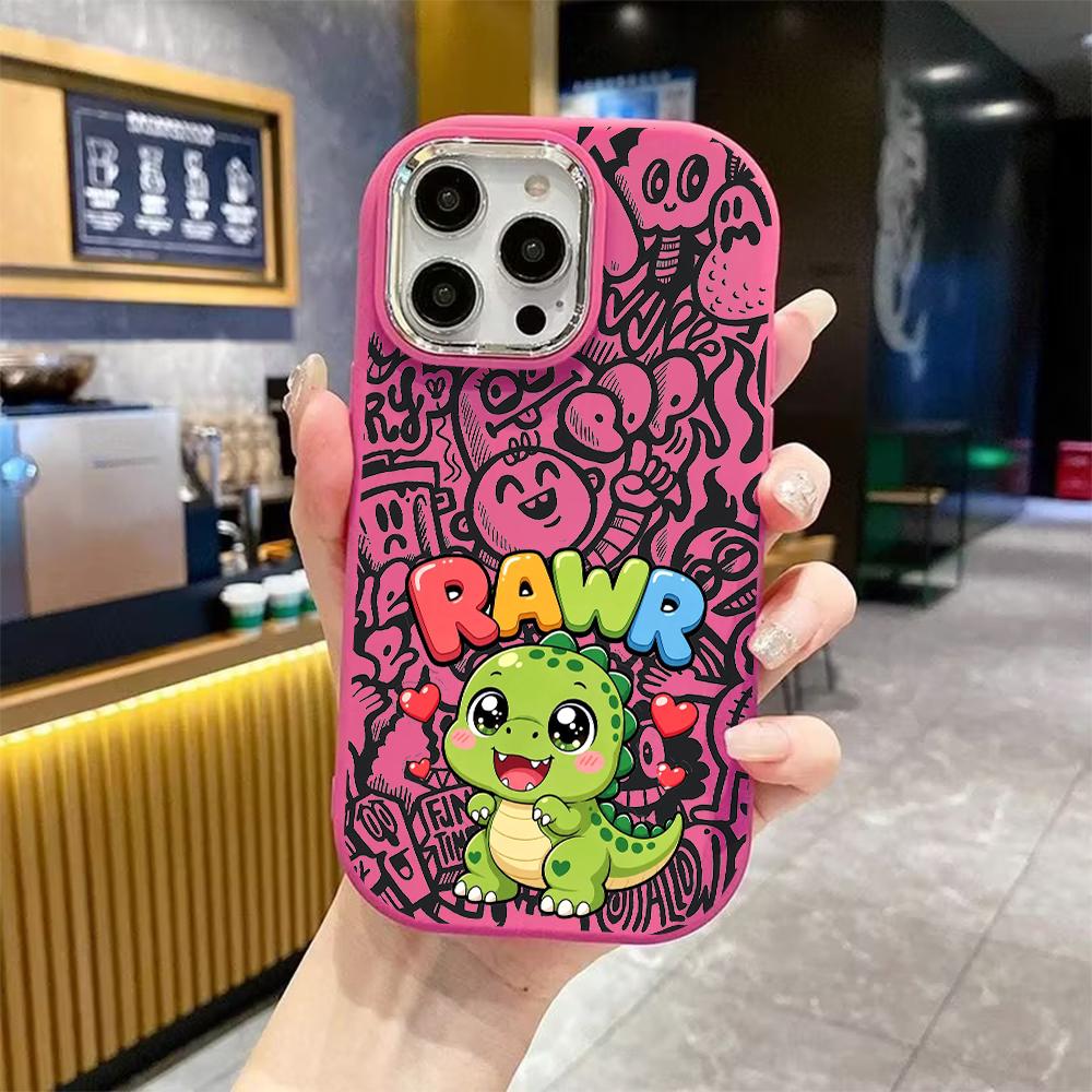Phone Case: 2D Flat Design Suitable for iPhone 18 17 16 15 14 13 Pro Protective Case, Couple Style, Green Little Dinosaur, Christmas and Halloween Gif