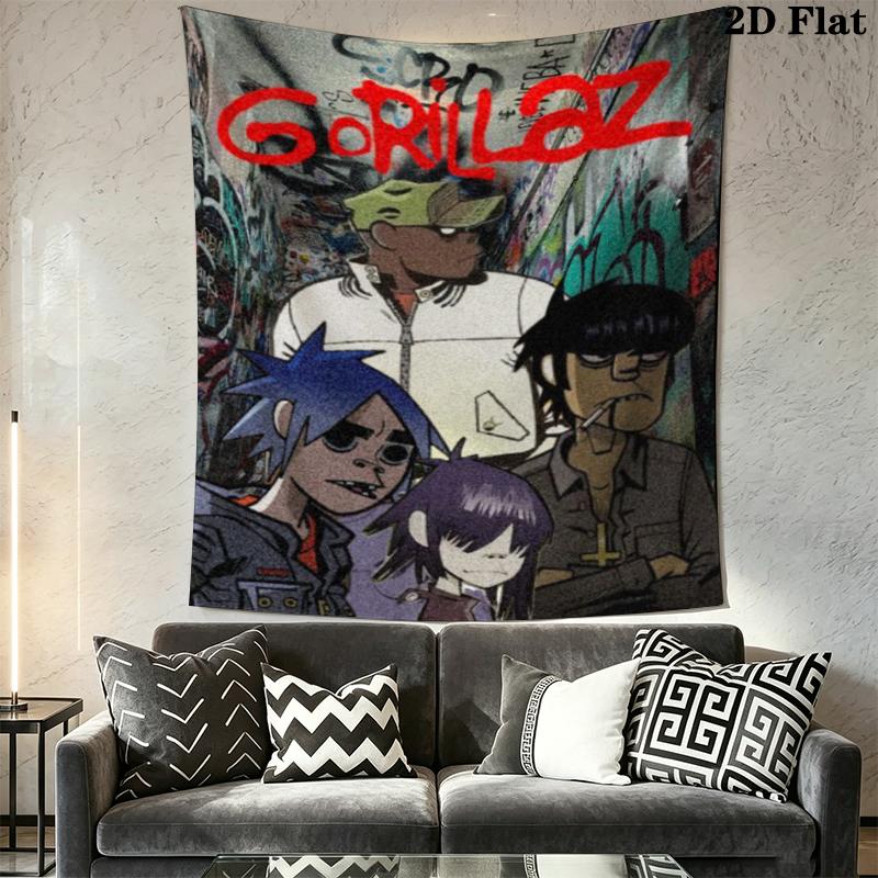Gorillaz Wall Tapestry Aesthetic Wall Hanging Printed Fabric Blanket Decorative Tapestries for Bedroom Living Room Home Decor