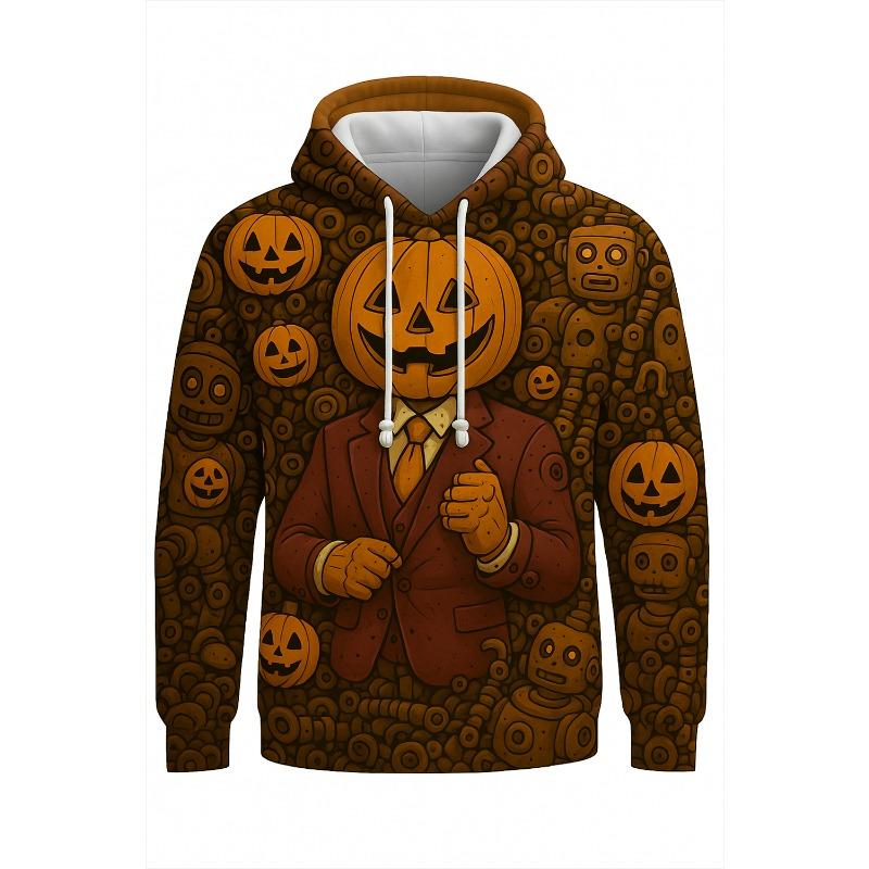 New in Hoodies & Sweatshirts Men Hoodie Print Halloween Pumpkin Man Style Pattern Design Innovative Casual Wear Y2k Hoodies