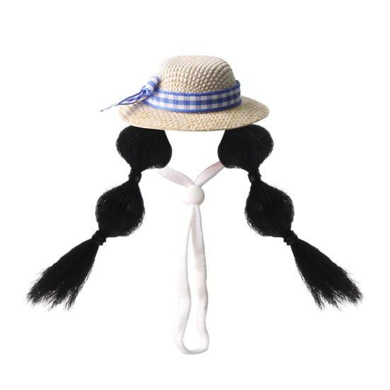 Hamster Sun Hat Cute Small Pet Hat with Double Braids Elastic Strap Adjustable Parrot Wig Hat for Budgies Roosters Guinea Pigs Dress-Up