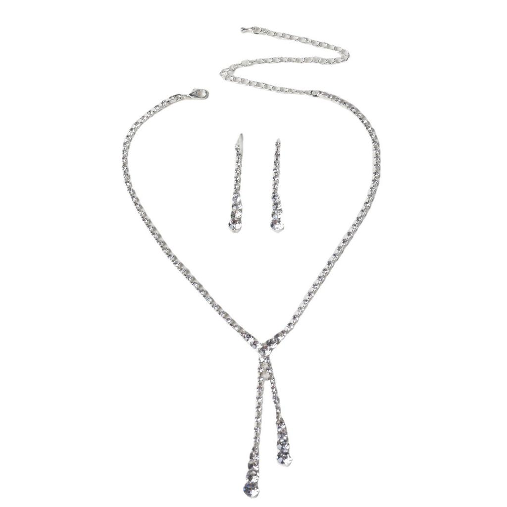 New Bridal Water Drop Set Necklace Earrings, Shiny Wedding Accessories for Women