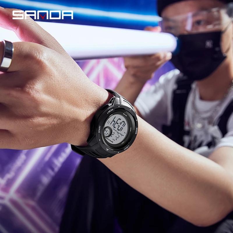 SANDA 2125 Top Brand Sports Men Watches Fashion Countdown Waterproof LED Digital Watch Man Wristwatch