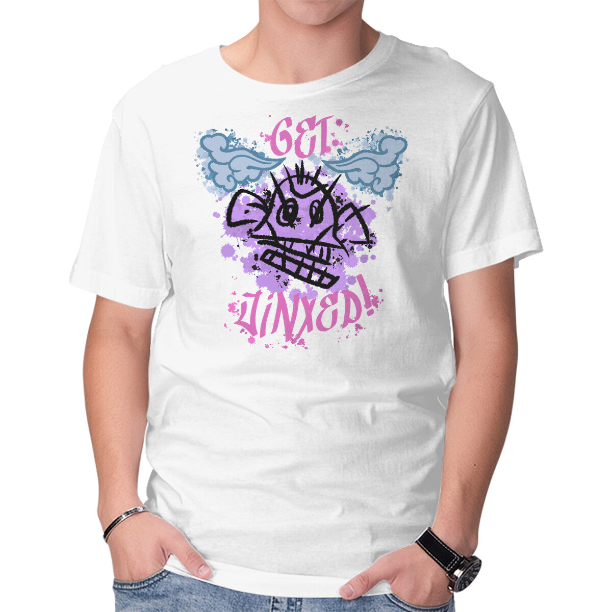 Unisex Crew Neck T-Shirt Get Jinxed Graphic Short Sleeve Casual Tee L