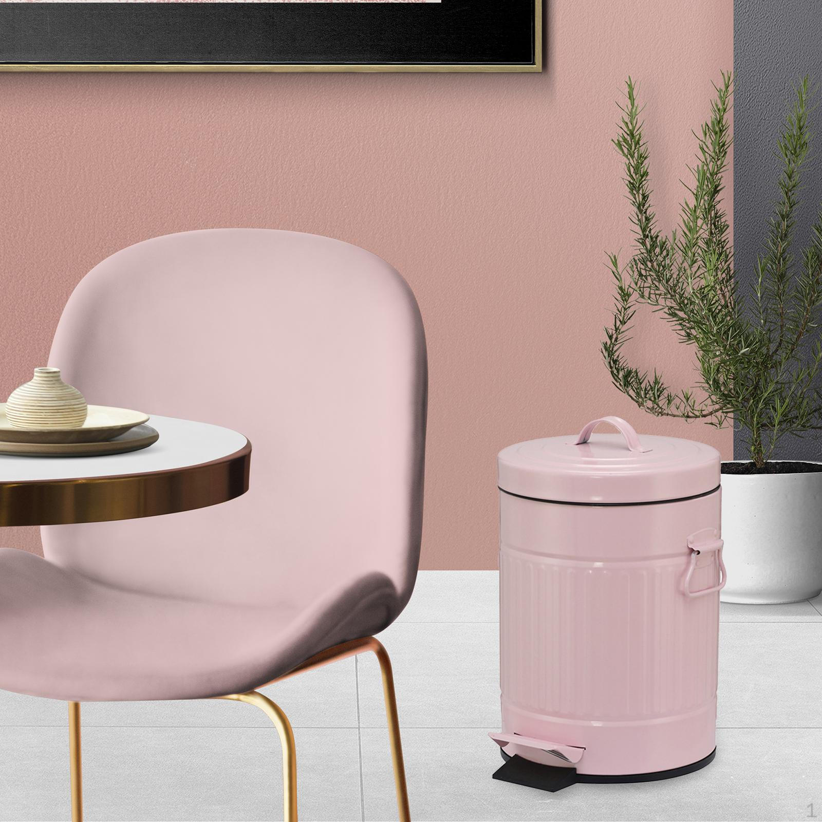 

Trash Can, Dustbin with Non-Slip Base, Home Decor, Iron, Space-Saving, Foot Pedal Operated, Bedroom рожевий